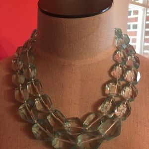 Double strand aqua glass bead necklace
